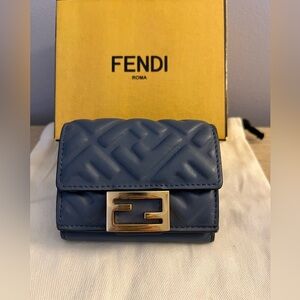 Authentic FENDI Baguette Micro Tri-fold Women’s Wallet, Slate Blue